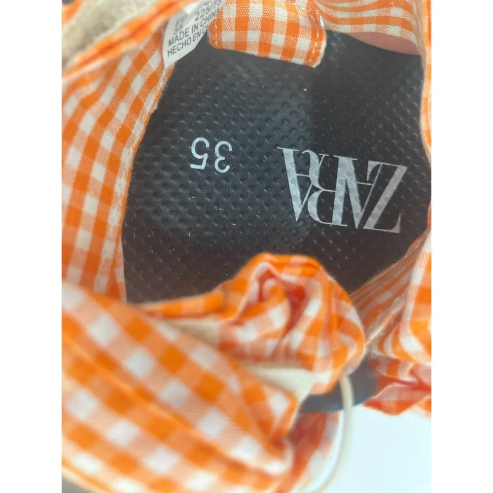 Zara‎ Sandals Girls US 3.5 Orange Checkered Gingham Open Toe Platform Strappy
